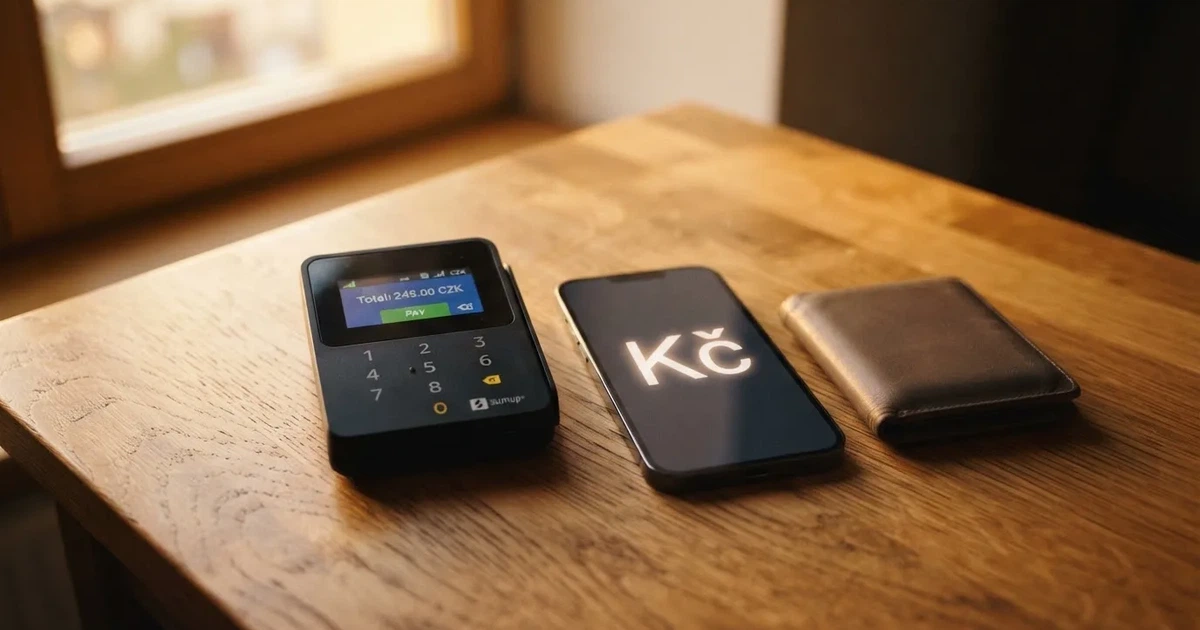 Platební terminál a telefon na dřevěném stole vedle peněženky — casina online bez ověření totožnosti