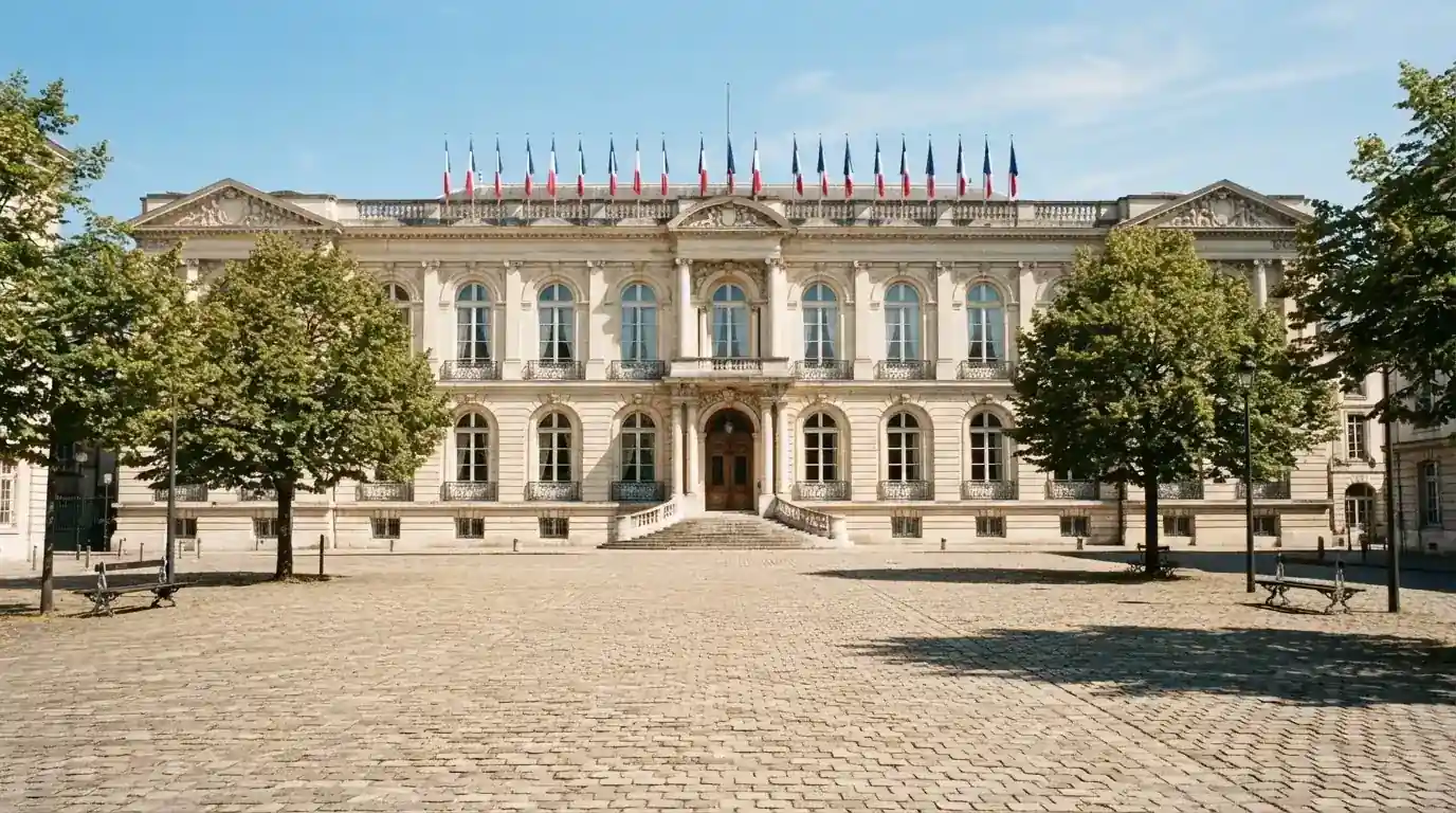 Historická úřední budova s vlajkami na slunečném náměstí — nejlepší krypto casino pro české hráče